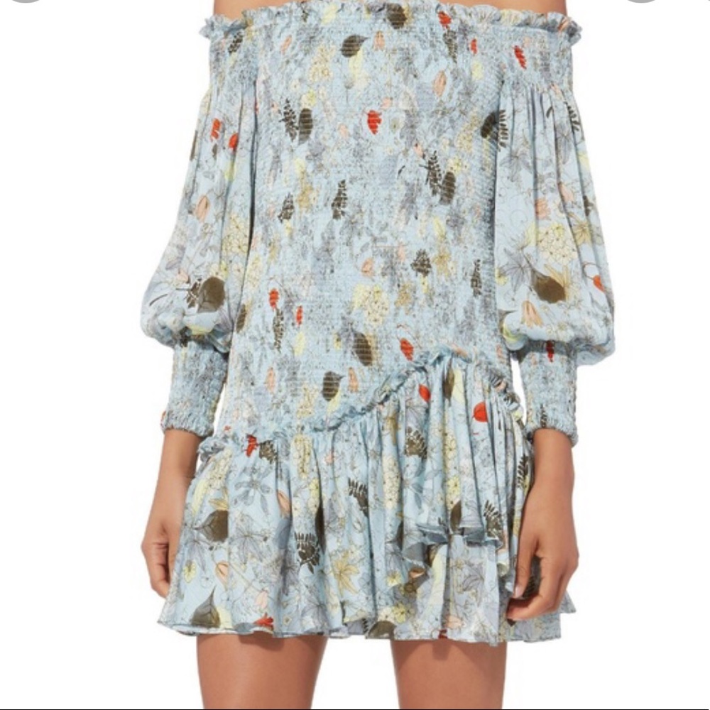 ALEXIS Gamina satin off the shoulder dress. M/L